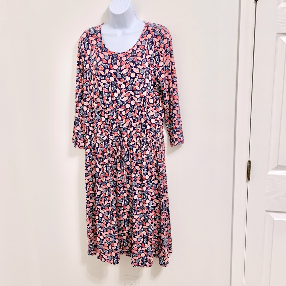 Seahorse Shell Fish Stretch Jersey Knit Midi Dress - L - 12/14